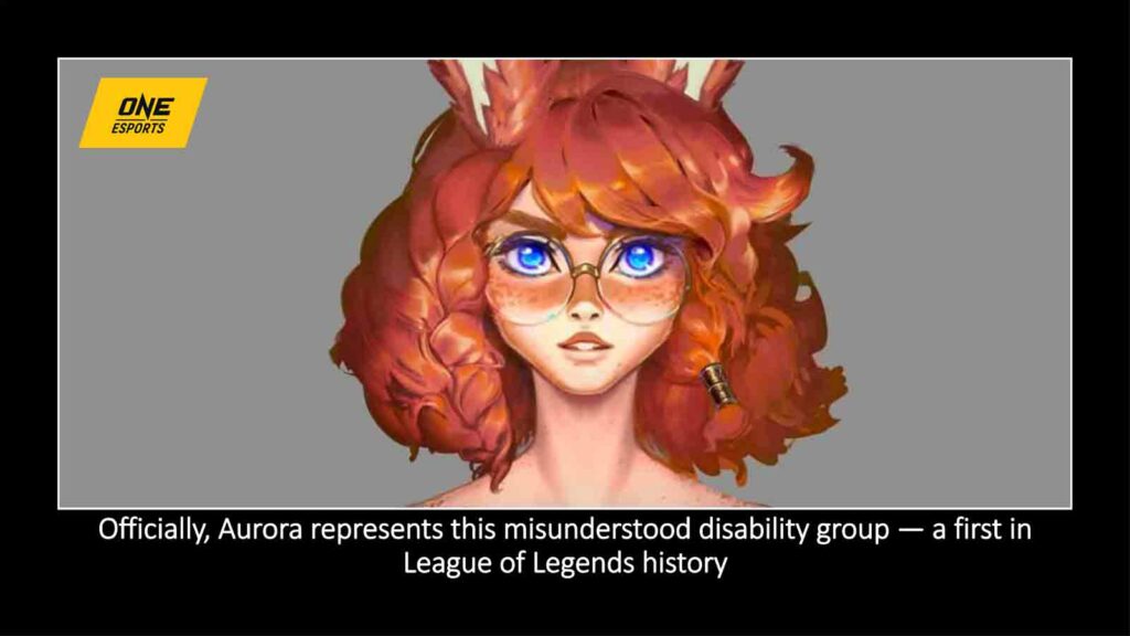 Aurora concept art showing close-up of her face with freckles in ONE Esports featured image for article "Officially, Aurora represents this misunderstood disability group — a first in League of Legends history"